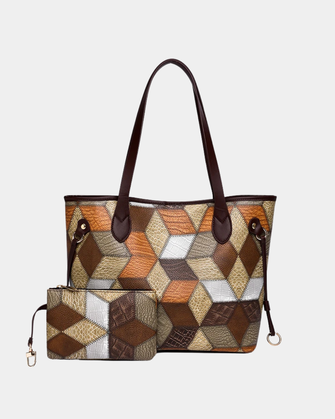 Bolsa Mara em couro com estampa geométrica e mini carteira grátis