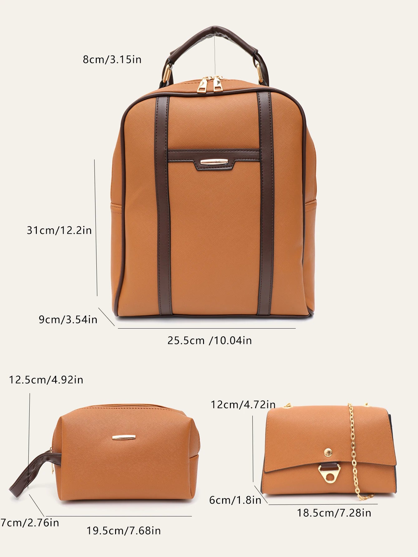 Kit de bolsa de couro de 3 peça