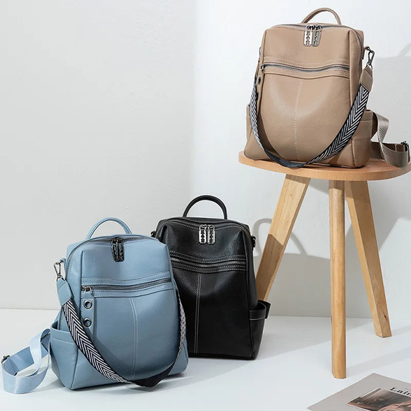 Mochila de costa e couro com alça dupla