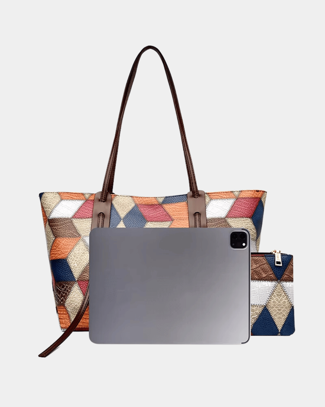 Bolsa havaiana de couro com estampa geométrica
