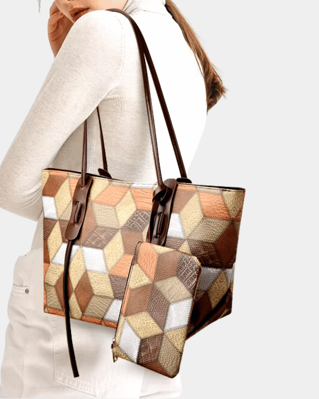 Bolsa havaiana de couro com estampa geométrica