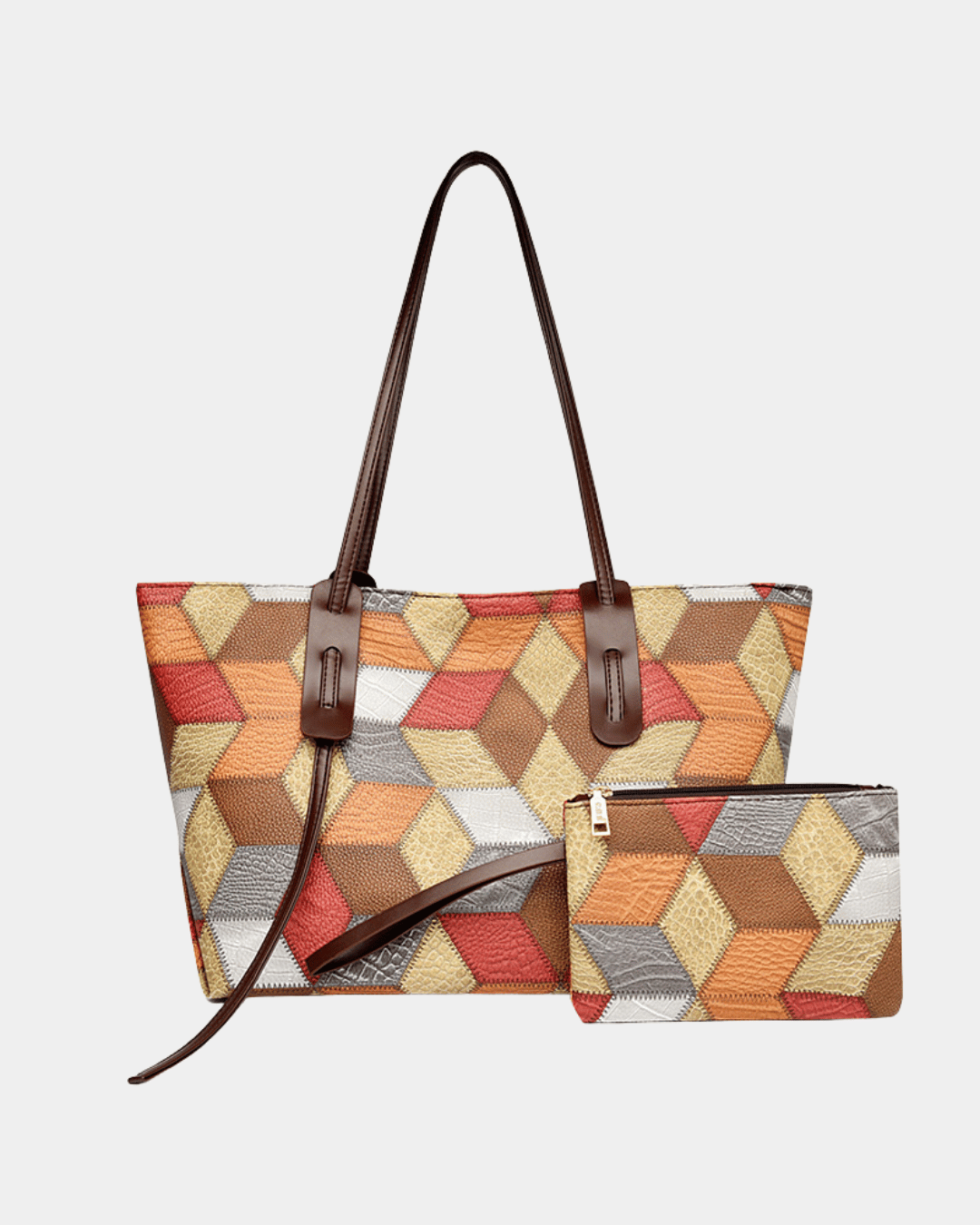 Bolsa havaiana de couro com estampa geométrica