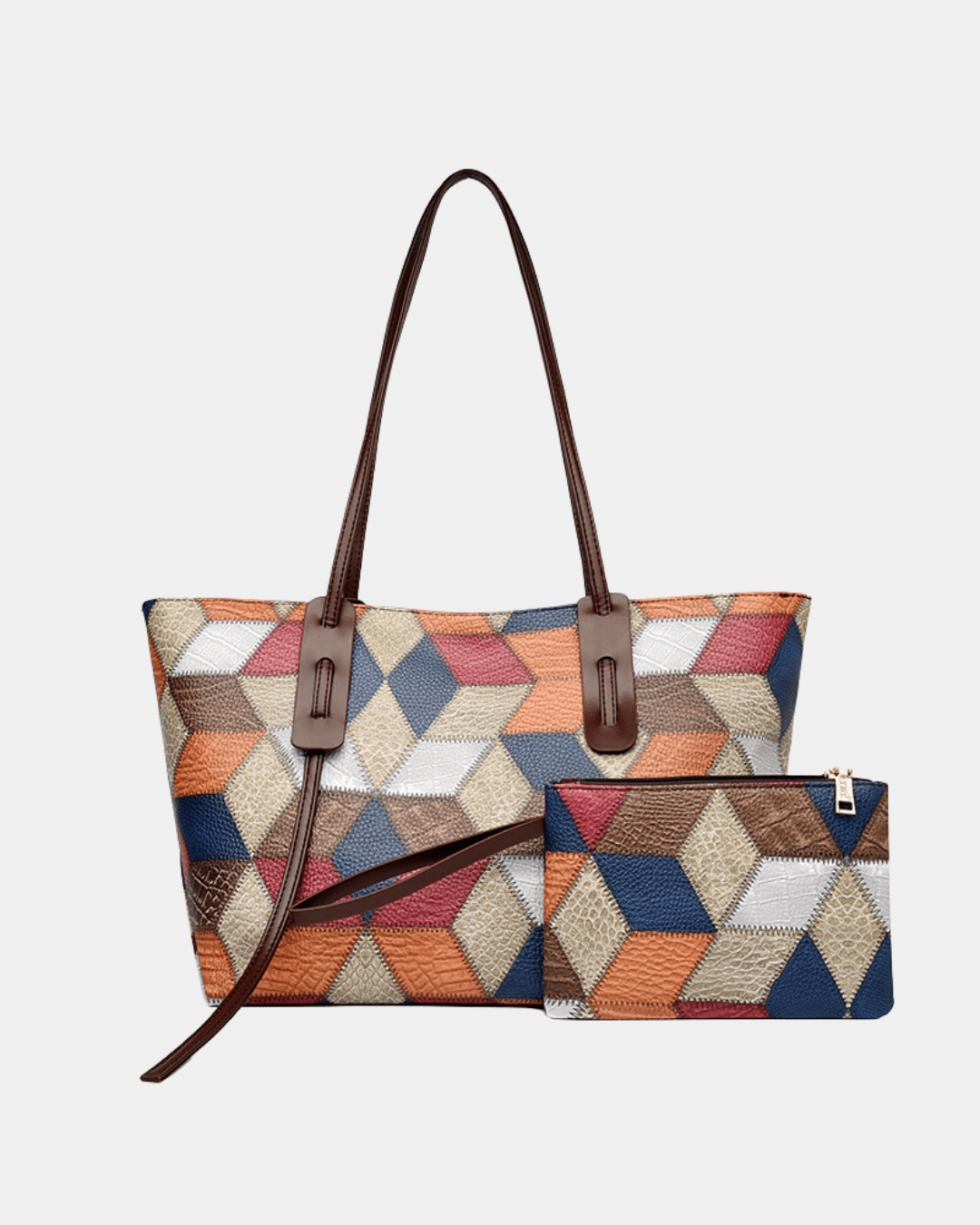 Bolsa havaiana de couro com estampa geométrica